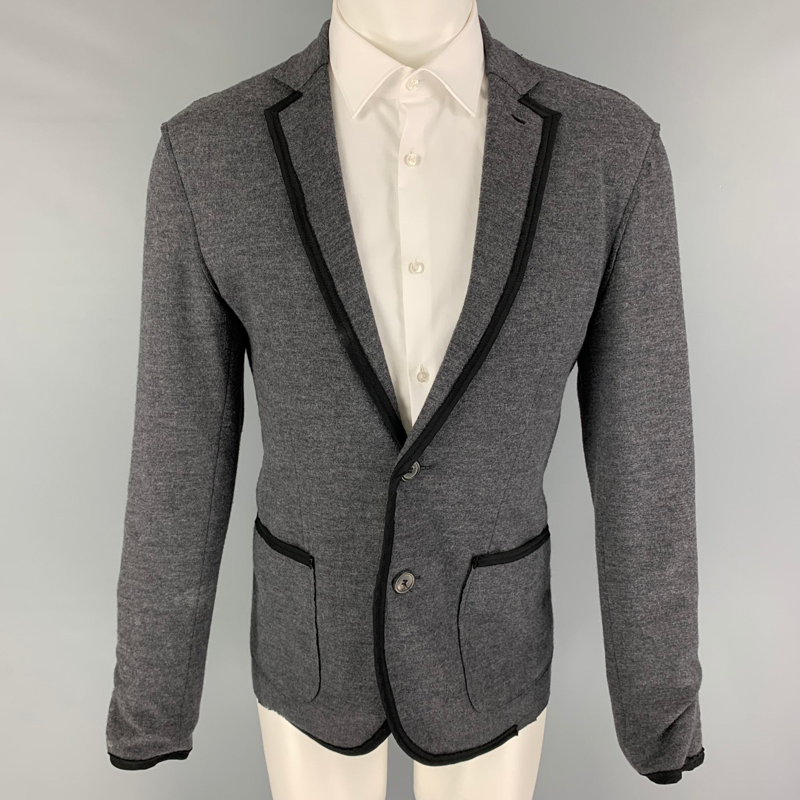 Lanvin Size 36 Dark Gray Black Heather Wool Blend Notch Lapel Sport Coat
